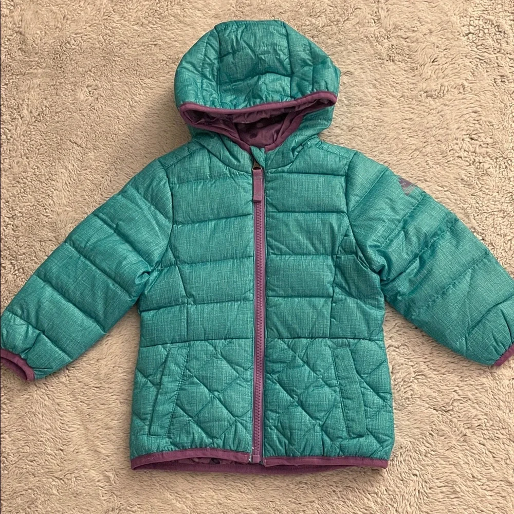 Snozu Teal Puffer Coat with Lavender Logo SZ 18 months - Picture 1 of 5